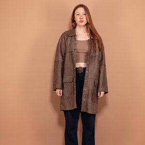 Gray Sheepskin Coat 80&#39;s, Size M, Vintage Women Soft Leather Winter Coat, Classic Winter Wear, Shearling Wool Trim Boho Coat, 80s Clothing
