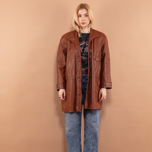 80&#39;s Brown Leather Coat, Size Large XL Leather Coat, Retro Leather Coat, Oversized Leather Coat,  80s Causal Outerwear, NorthernGirlStore