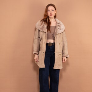 Oversized Sheepskin Coat 80s, Size XL, Shearling Suede Coat, Western Style Sheepskin Overcoat, Vintage Outerwear, Sustainable Clothing