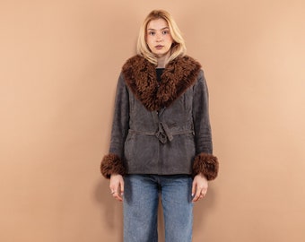 Suede Sherpa Jacket, Size S Suede Jacket, 70s Penny Lane Jacket, Suede Shearl Jacket, Brown Fur Jacket, Sherpa Jacket, 70s Outerwear