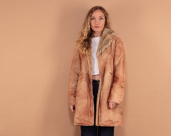 90s Vintage Faux Sheepskin Coat, Penny Lane Style, Size M