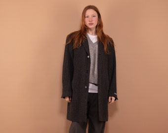 90s Wool Blend Coat, Size L/XL Vintage Wool Coat, Gray Wool Coat, Oversized Wool Coat, Gray Wool Topcoat,  Office Coat, Minimalist Coat