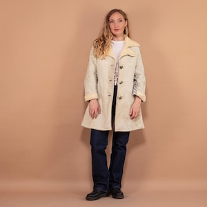 Sheepskin Suede Coat 70s, Size XS Small, Shearling Suede Coat, Boho Style Sheepskin Overcoat, Vintage Outerwear, Sustainable Clothing