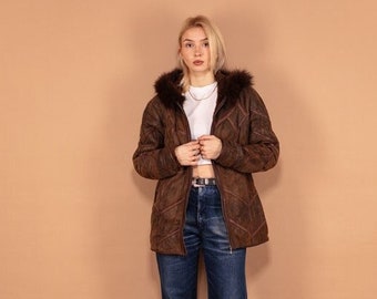 Hooded Sheepskin Coat 90s, Size M, Hooded Coat, Brown Sheepskin Winter Coat, Womens Clothing, South Western Coat, Boho Overcoat, Cowgirl