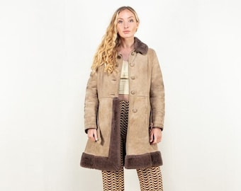 Schapenvacht Shearling jas 70's, maat S Vintage beige schapenvacht jas, Shearling Afghaanse jas, Boho Hippie jas, bijna beroemde jas, Penny Lane