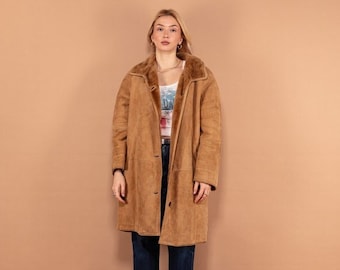 Oversized Sheepskin Shearling Coat, Size Extra Large XL, Vintage 80s Coat, Women Coat, Brown Shearling Coat, Boho Fashion, Cozy Coat