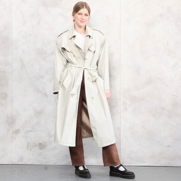 Trench-coat vintage des années 90, taille XL, trench-coat beige, vêtements pour femmes, trench-coat de bureau, trench-coat moderne, vêtements d'extérieur minimalistes