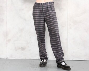 Checkered pants RETRO black white super High waisted trousers retro loose fit leg vintage hipster XXXL