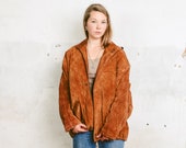 Quilted Suede Jacket . Vintage 80s Brown Western Coat Women Bomber Jacket Winter Wear Oversized Baggy Jacket . size Large