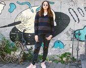 Women 39 s Rugby Shirt . Vintage Striped 90s Polo Sweatshirt Athleisure Wear Long Sleeve Top Blue and Brown Stripe Sweater . size Small