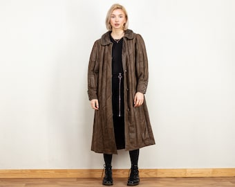 Patchwork Sheepskin Coat vintage 80's brown shearling maxi winter overcoat shearl coat women sustainable fashion gift for her size medium