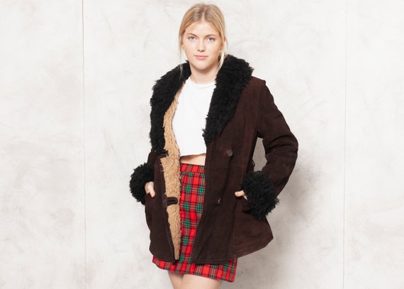 70s Sheepskin Jacket Brown Suede Jacket Black Shea
