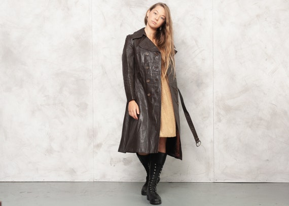 Vintage 70s Brown Leather Coat Vintage 1970s Longl