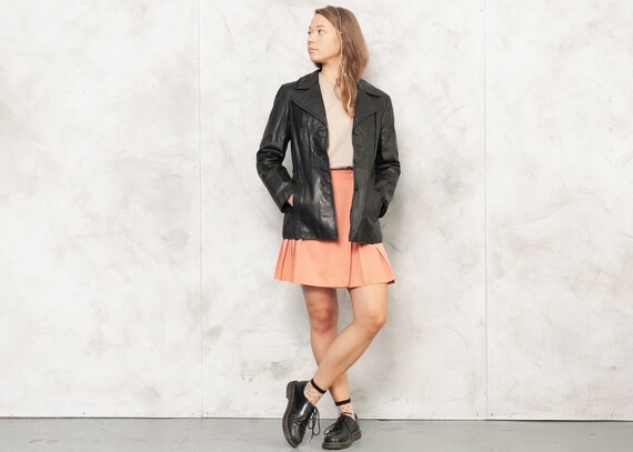 80s Black Leather Jacket Vintage Black Leather Bla