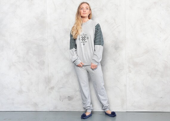 Vintage 90s Gray Cotton Pajama Set . Vintage Pajam