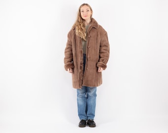 Casaco de pele de carneiro oversized dos anos 90, tamanho XXL, casaco vintage de shearling, sobretudo estilo western, agasalho vintage, casaco vintage de fazenda, roupa feminina