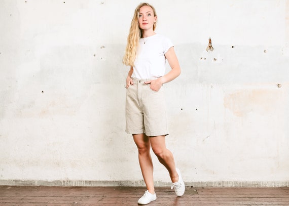 Vintage Linen Blend Shorts . 90s High Rise Summer