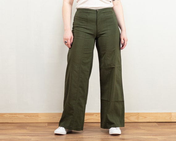 Wide Leg Pants Vintage Women Green 