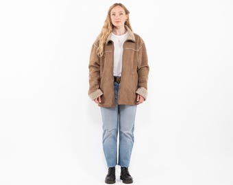 Beige Brown Faux Shearling Jacket, Y2K Style, Size XL