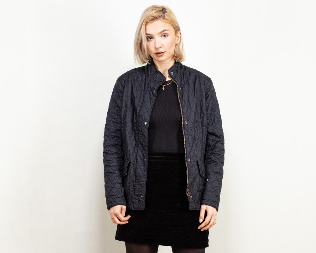 Barbour Flyweight Cavalry Quilted Jacket Women Vintage 90's Diamond Quilt Black Royal Family