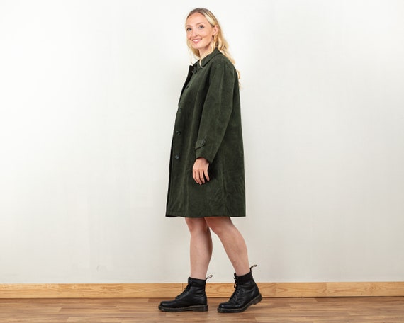 Faux Suede Coat Vintage Women Forest Green Light Autumn Coat 70 s
