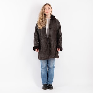 90s Brown Sheepskin Coat , Size L Vintage Shearling Coat, Western Style Overcoat, Vintage Outerwear, Rancher Sheep Coat, Womens Clothing