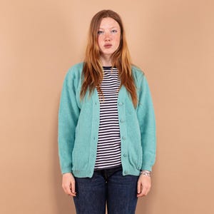 90s Vintage Blue Cardigan, Size L Blue Button Up Cardigan, Cozy Wear, Vintage Wool Jacket, Retro Outerwear, 90s Cardigan, Womens Clothing