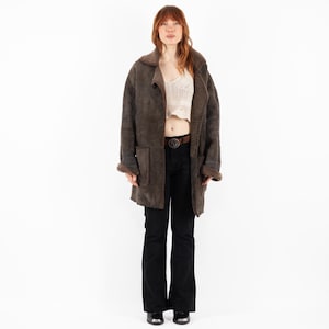 90s Brown Sheepskin Coat, Size L Vintage Shearling Coat, Western Cowgirl Overcoat, Vintage Outerwear, Brown Shearling Coat, Western Wear