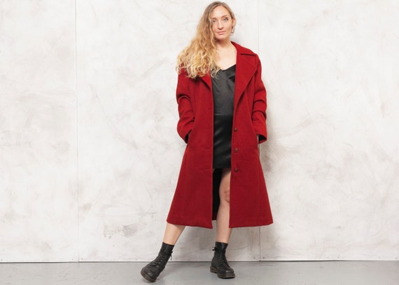 Red Wool Coat Vintage 70s Women Coat New Wool Autu