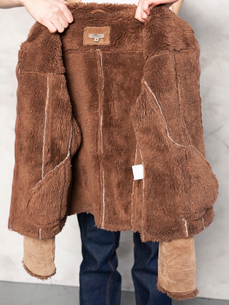 Penny Lane Jacket suede cropped jacket afghan jacket faux fur trimmed outerwear leather VERO MODA jacket women vintage clothing size small