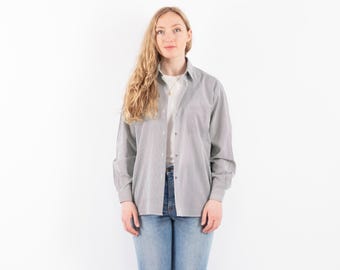 ヴィンテージウールストライプ長袖シャツ、Y2Kグランジ、サイズL