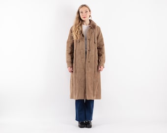 70s Vintage Beige Sheepskin Long Coat, Shearling Afghan Style, Size M