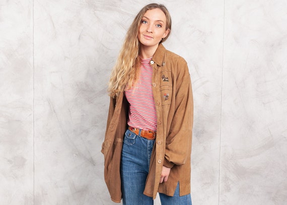 Vintage 70s Suede Shirt . 1970s Suede Lightweight
