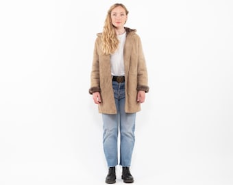 90s Distressed Sheepskin Coat, Vintage Shearling Ranch Wear, Size S