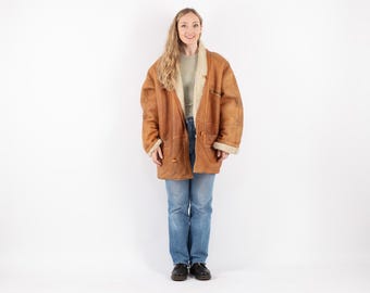 80s Vintage Shearling Sheepskin Coat, Western Cowgirl Outerwear, Size XXL