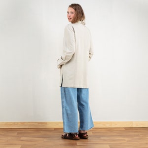 90s Women Blazer vintage grey linen blend jacket beige minimalistic artist long jacket longline suit jacket vintage clothing size medium image 4