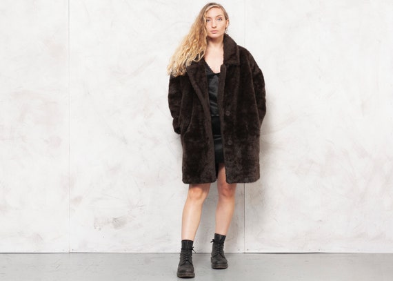 70s Oversized Coat Faux Fur Coat Vegan Brown Coat