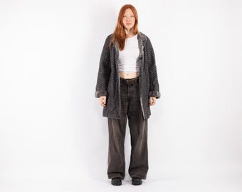 80s Gray Sheepskin Shearling Overcoat, Vintage Western Barn Coat, Size XL