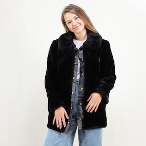 Faux Fur Coat 90s black soft coat teddy coat eco friendly coat oversized coat winter outerwear women vintage clothing size medium