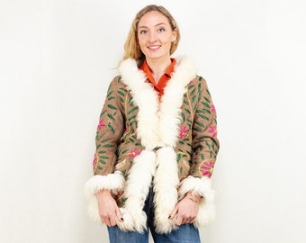Vintage Afghan Coat, Size Medium M, Penny Lane Suede Coat, Boho Hippie Coat, Sheepskin Shearling Overcoat, Retro Penny Lane Coat