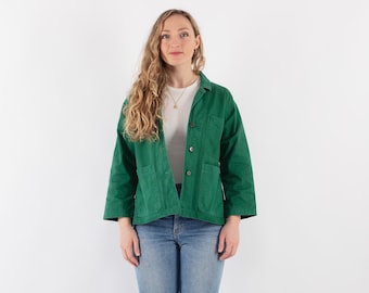 90s Vintage Green Cotton Chore Jacket, Heritage Workwear, Size XS/S