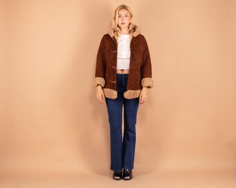 Vintage 70s Brown Sheepskin Coat ,Women’s S  Genuine Shearling Jacket, Boho Penny Lane Style Winter Coat
