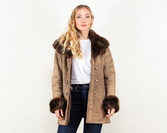 Penny Lane Coat vintage 70's brown sheepskin afghan coat almost famous warm sheepskin shearling patchwork coat women size medium M