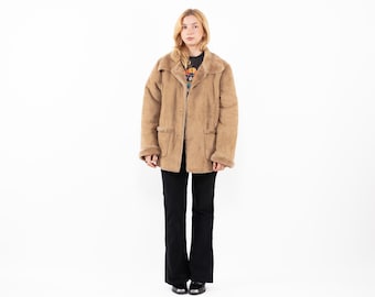 Beige Faux Shearling Jacket, Y2K Style, Size L/XL