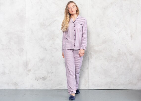 Vintage 90s Purple Striped Pajama Set . Vintage Pu