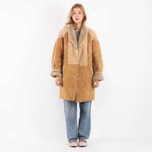 Vintage Faux Sheepskin Coat 90s, Size XL Women Western Coat, Retro Beige Sherpa Coat, 90s Western Style Outerwear, Womens Clothing