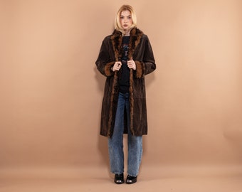 Suede Sherpa Coat 90's, Size Medium M, Vintage Brown Suede Coat, Brown Sherpa Overcoat, Elegant Suede Coat, Penny Lane, Y2K Outerwear