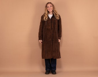 Longline Sheepskin Coat 70s, Size L Shearling Suede Coat, Western Style Sheepskin Overcoat, Vintage Outerwear, Sustainable Clothing