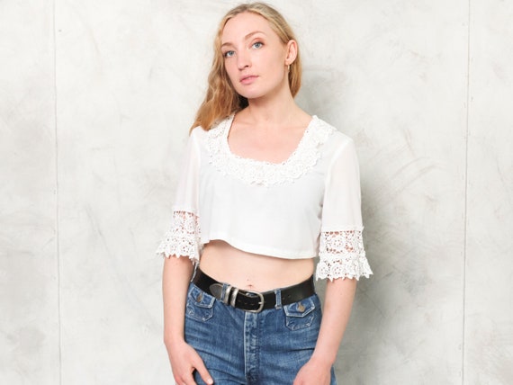 Women Blouse 90s Maid Blouse Lace Trim 