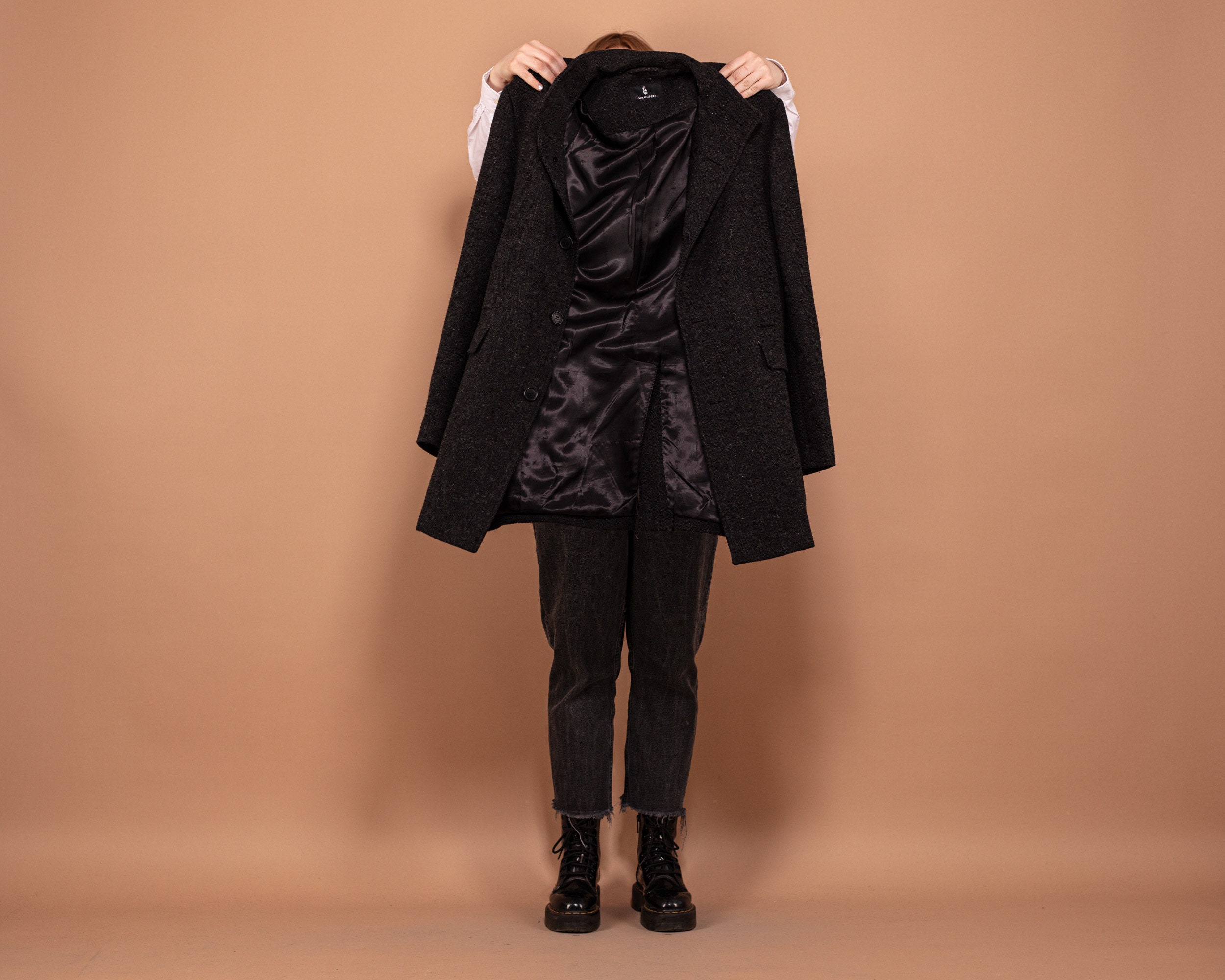 00s Vintage Wool Blend Coat, Oversized Gray Topcoat, Size L - Etsy